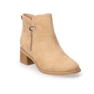 LC Lauren Conrad Tan Suede-Look Block Heel Ankle Booties Size 8.5